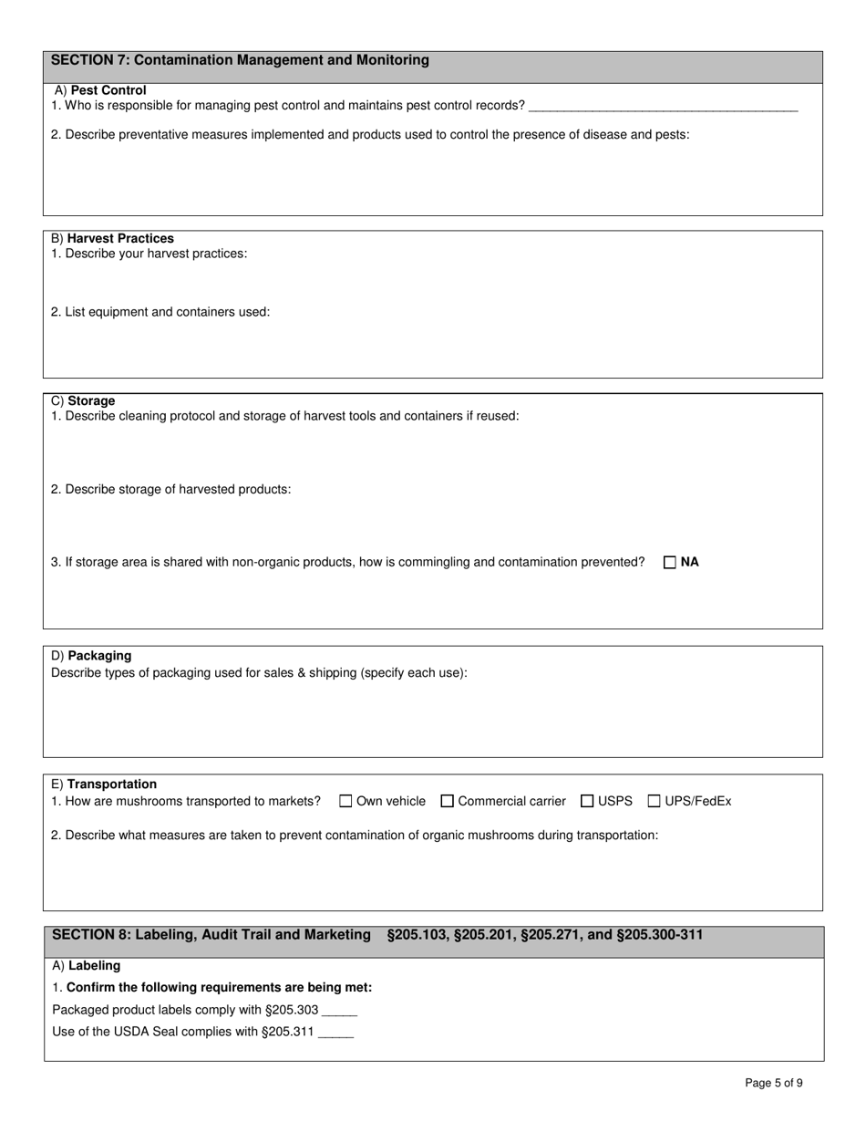 Organic System Plan for Mushroom Production - New Hampshire, Page 5