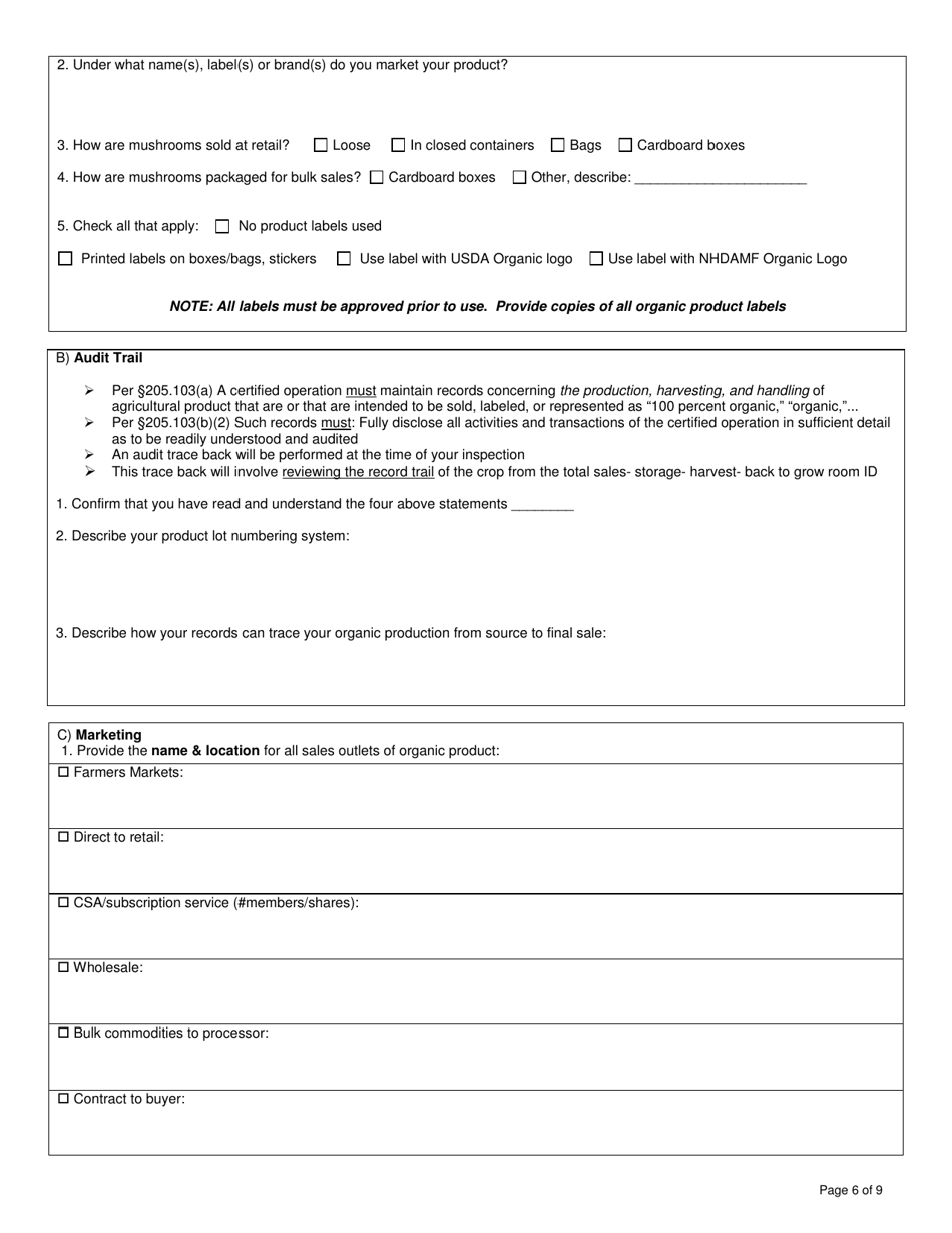 Organic System Plan for Mushroom Production - New Hampshire, Page 6