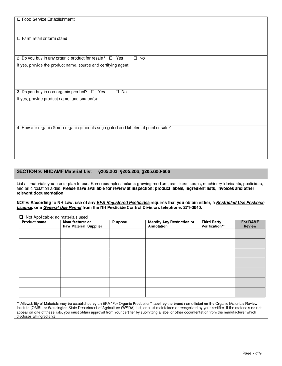 Organic System Plan for Mushroom Production - New Hampshire, Page 7