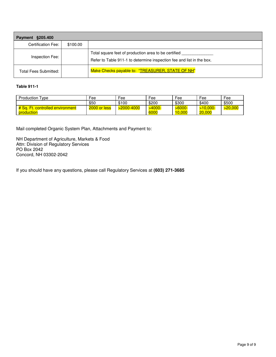 Organic System Plan for Mushroom Production - New Hampshire, Page 9