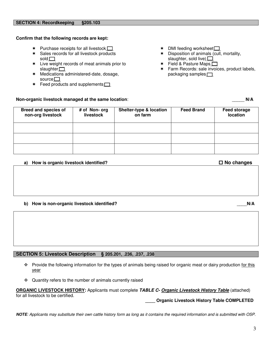 Livestock Organic System Plan - Renewal - New Hampshire, Page 3