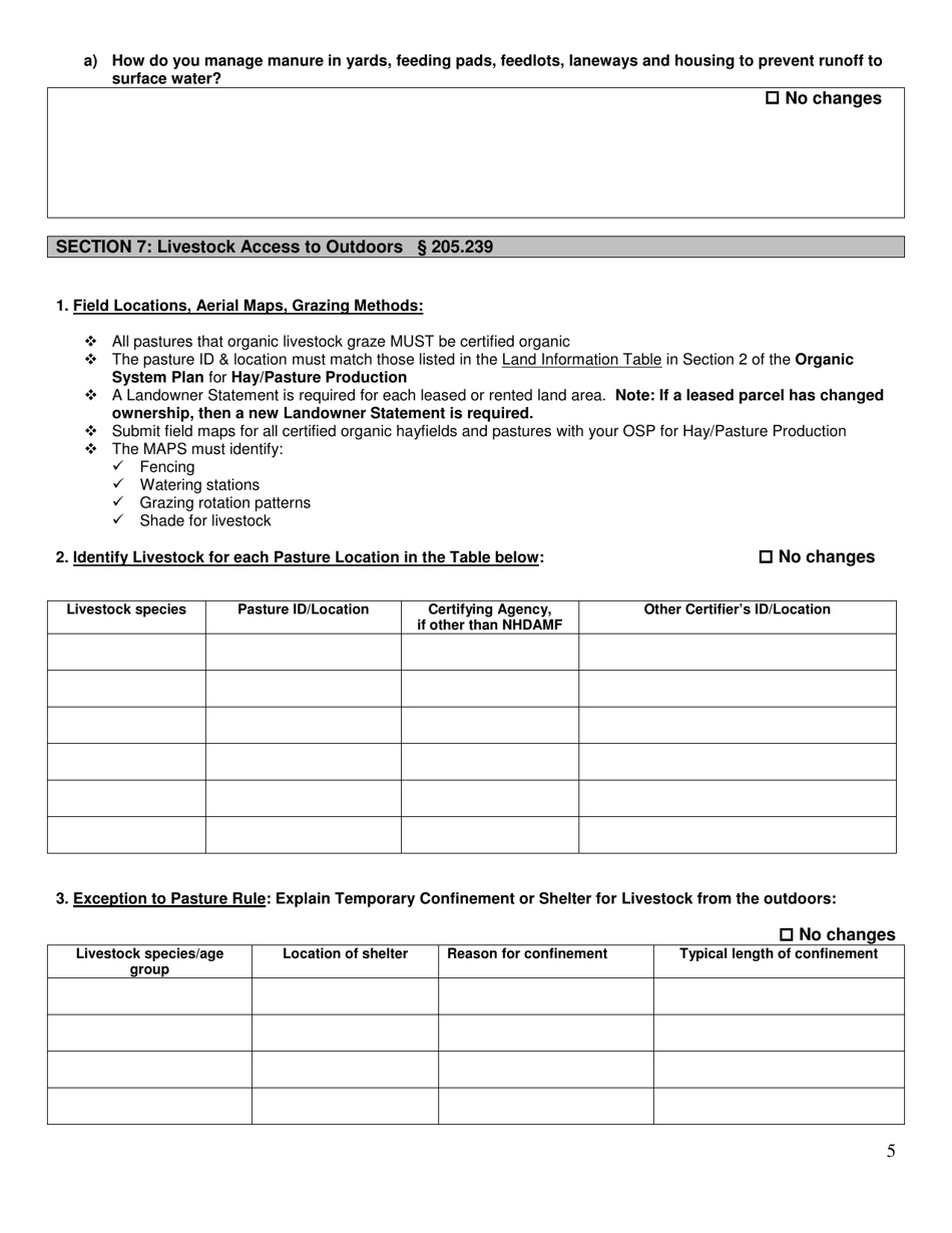 Livestock Organic System Plan - Renewal - New Hampshire, Page 5