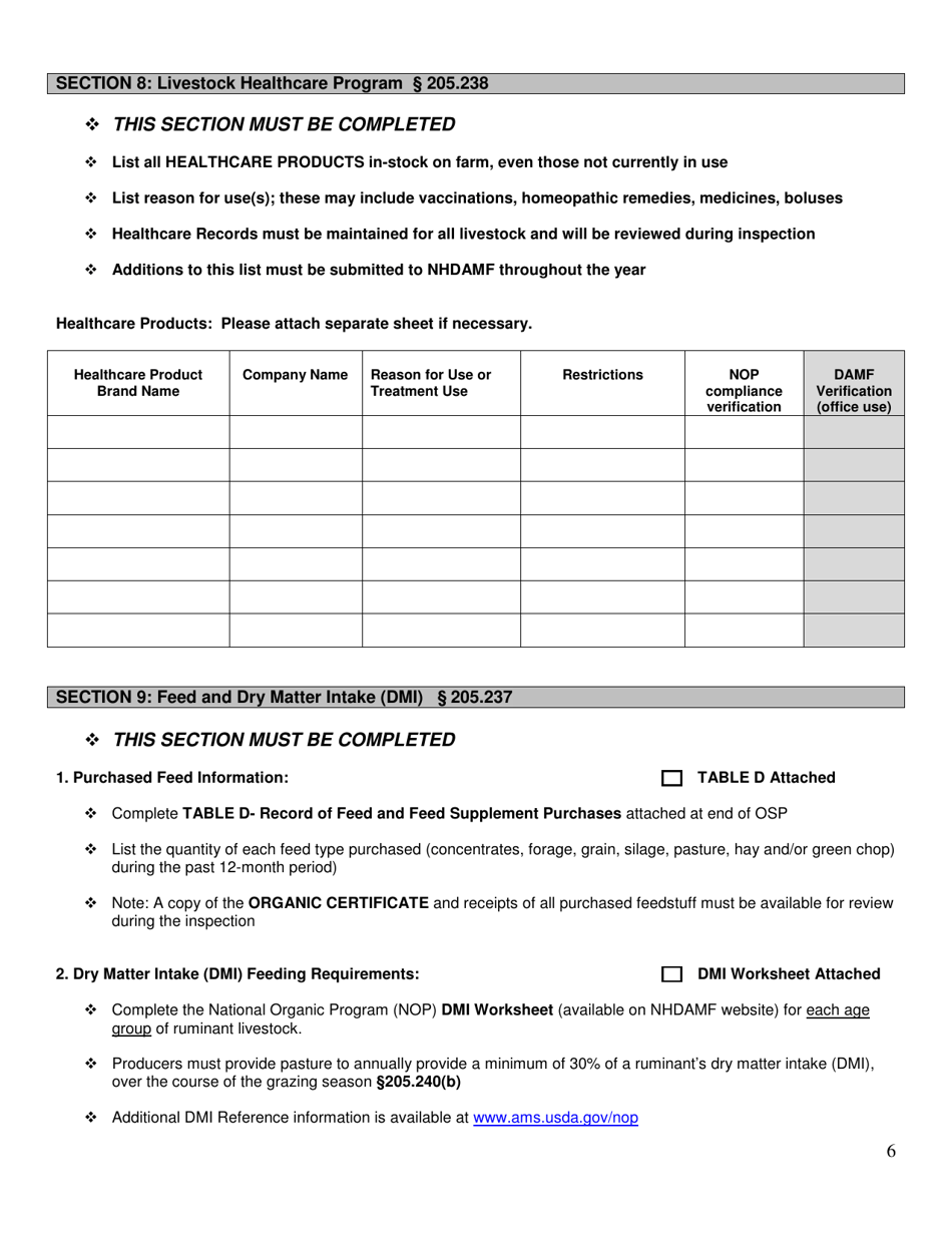 Livestock Organic System Plan - Renewal - New Hampshire, Page 6