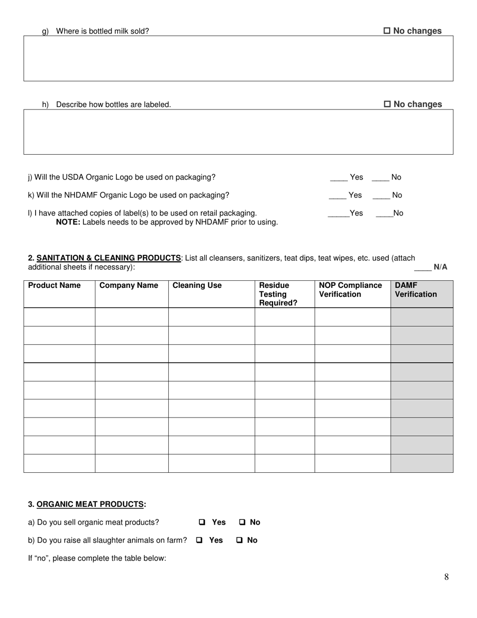 Livestock Organic System Plan - Renewal - New Hampshire, Page 8