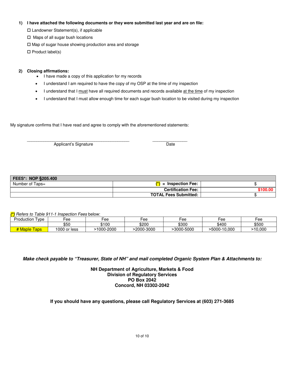 Maple Products Organic System Plan - Renewal - New Hampshire, Page 10