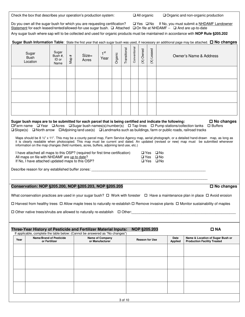 Maple Products Organic System Plan - Renewal - New Hampshire, Page 3