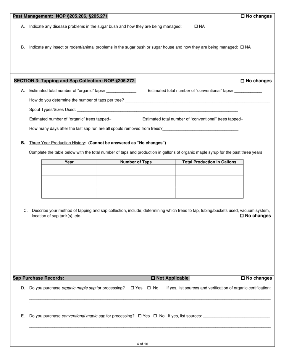 Maple Products Organic System Plan - Renewal - New Hampshire, Page 4