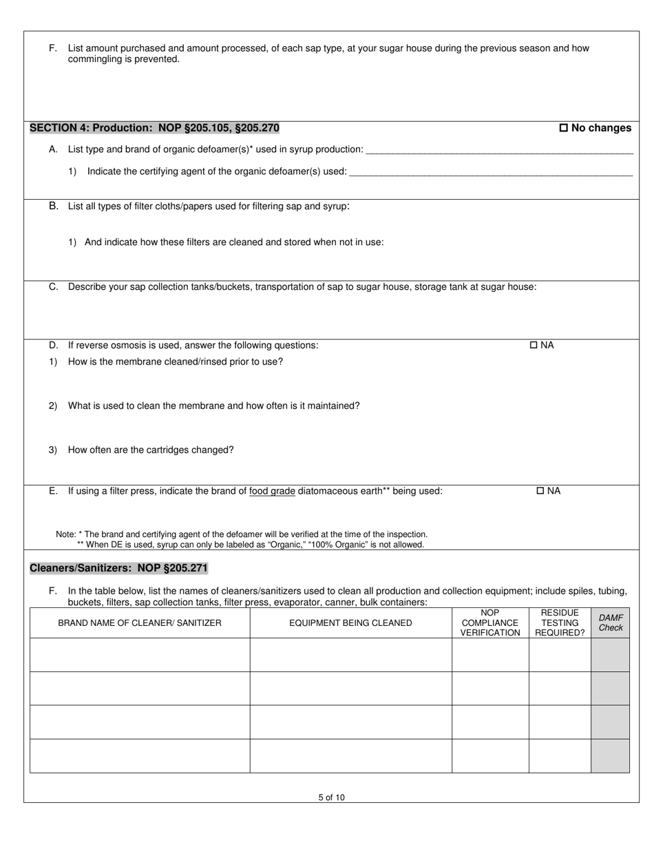 Maple Products Organic System Plan - Renewal - New Hampshire, Page 5