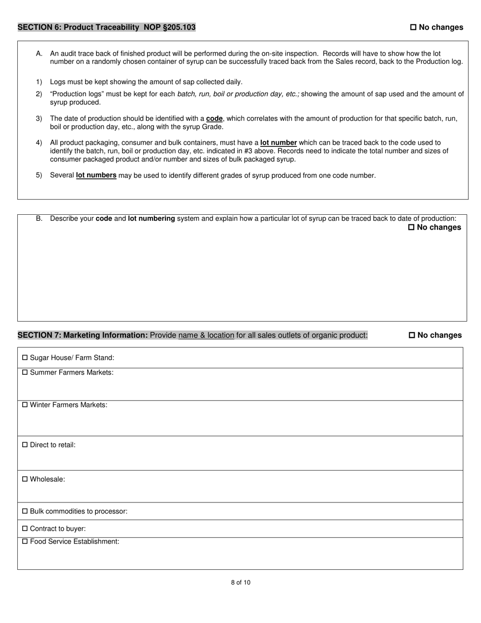 Maple Products Organic System Plan - Renewal - New Hampshire, Page 8
