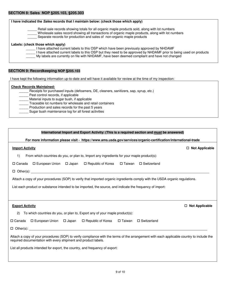 Maple Products Organic System Plan - Renewal - New Hampshire, Page 9