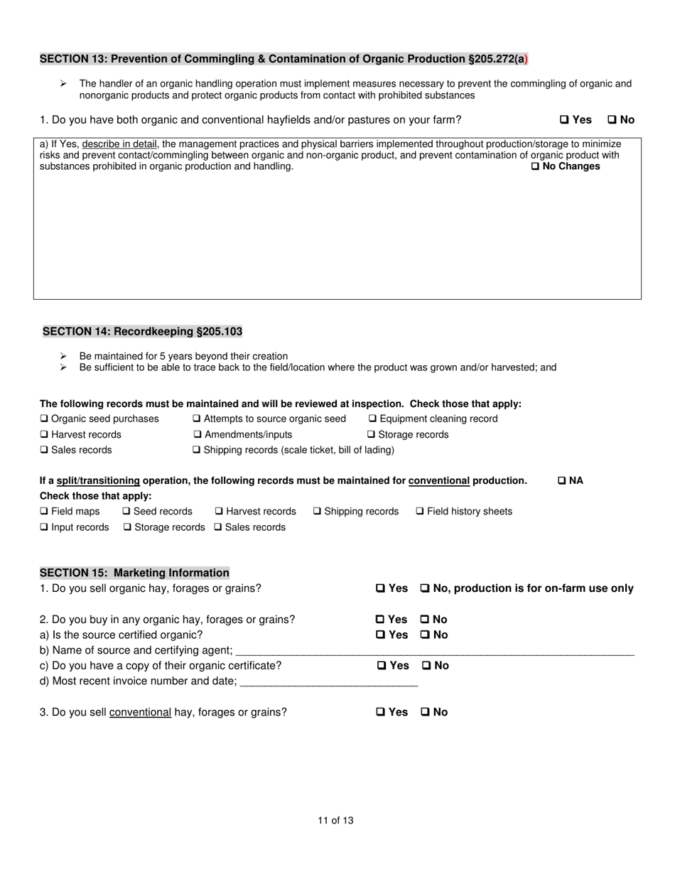 Hay  Pasture Organic System Plan - Renewal - New Hampshire, Page 11