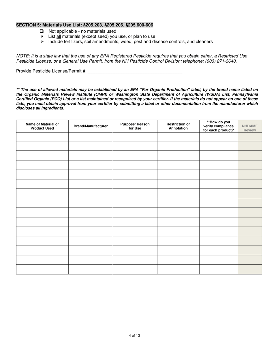 Hay  Pasture Organic System Plan - Renewal - New Hampshire, Page 4