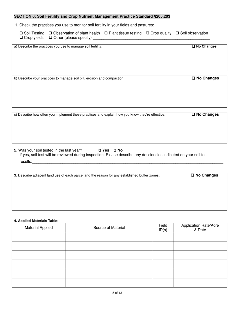 Hay  Pasture Organic System Plan - Renewal - New Hampshire, Page 5