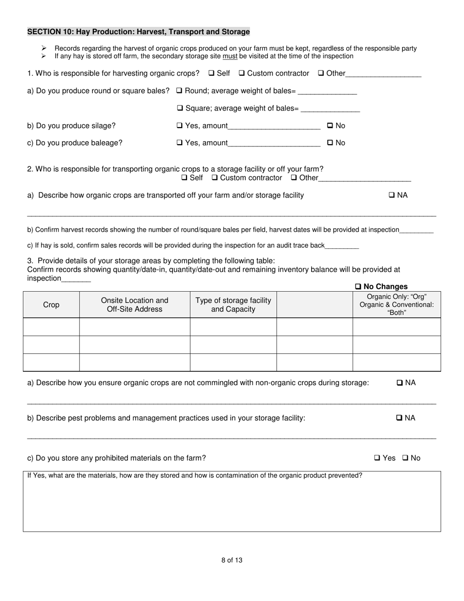 Hay  Pasture Organic System Plan - Renewal - New Hampshire, Page 8