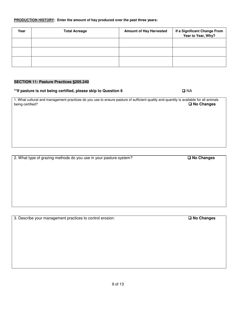 Hay  Pasture Organic System Plan - Renewal - New Hampshire, Page 9
