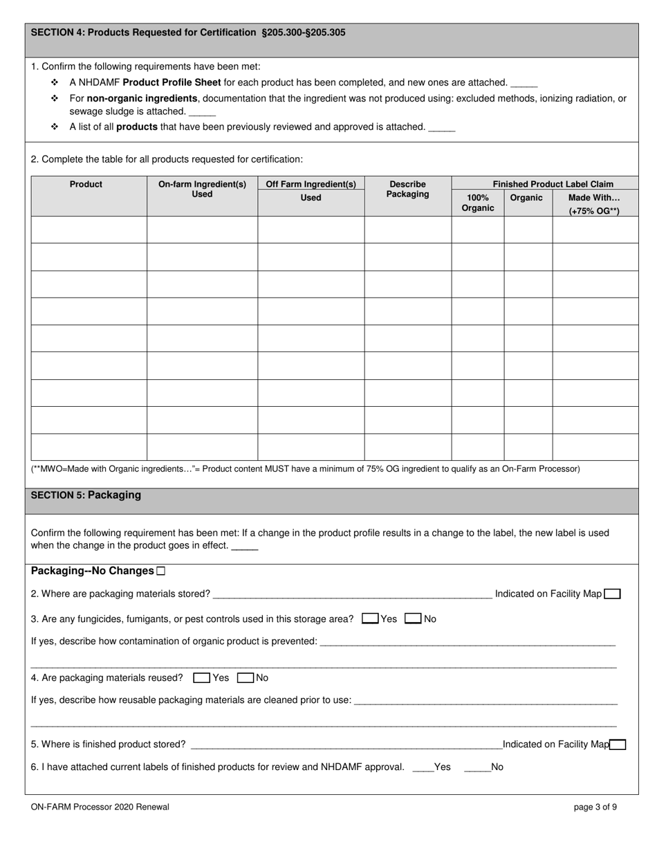 On-Farm Processor Organic System Plan - Renewal - New Hampshire, Page 3