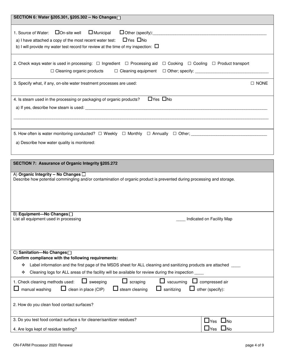 On-Farm Processor Organic System Plan - Renewal - New Hampshire, Page 4