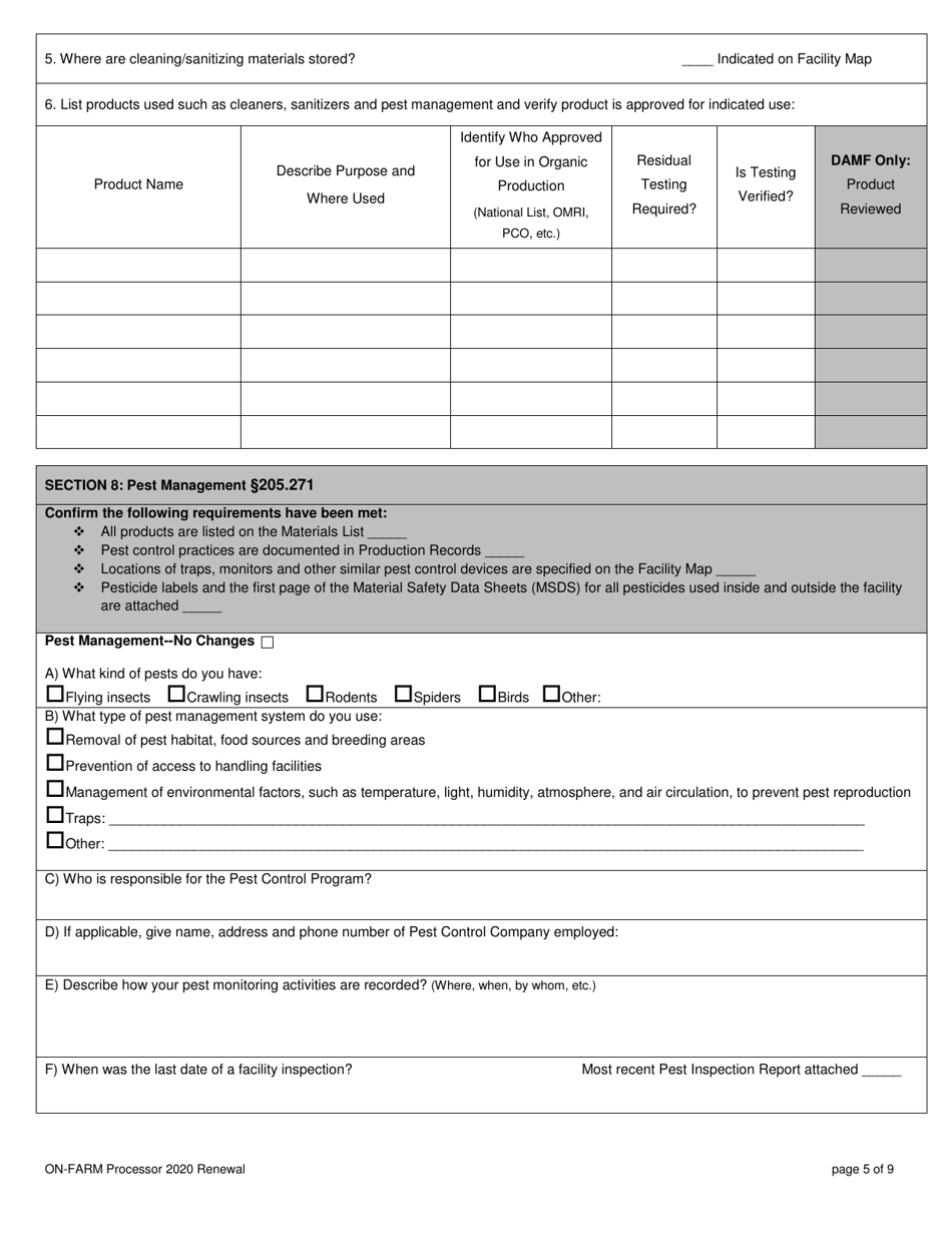 On-Farm Processor Organic System Plan - Renewal - New Hampshire, Page 5