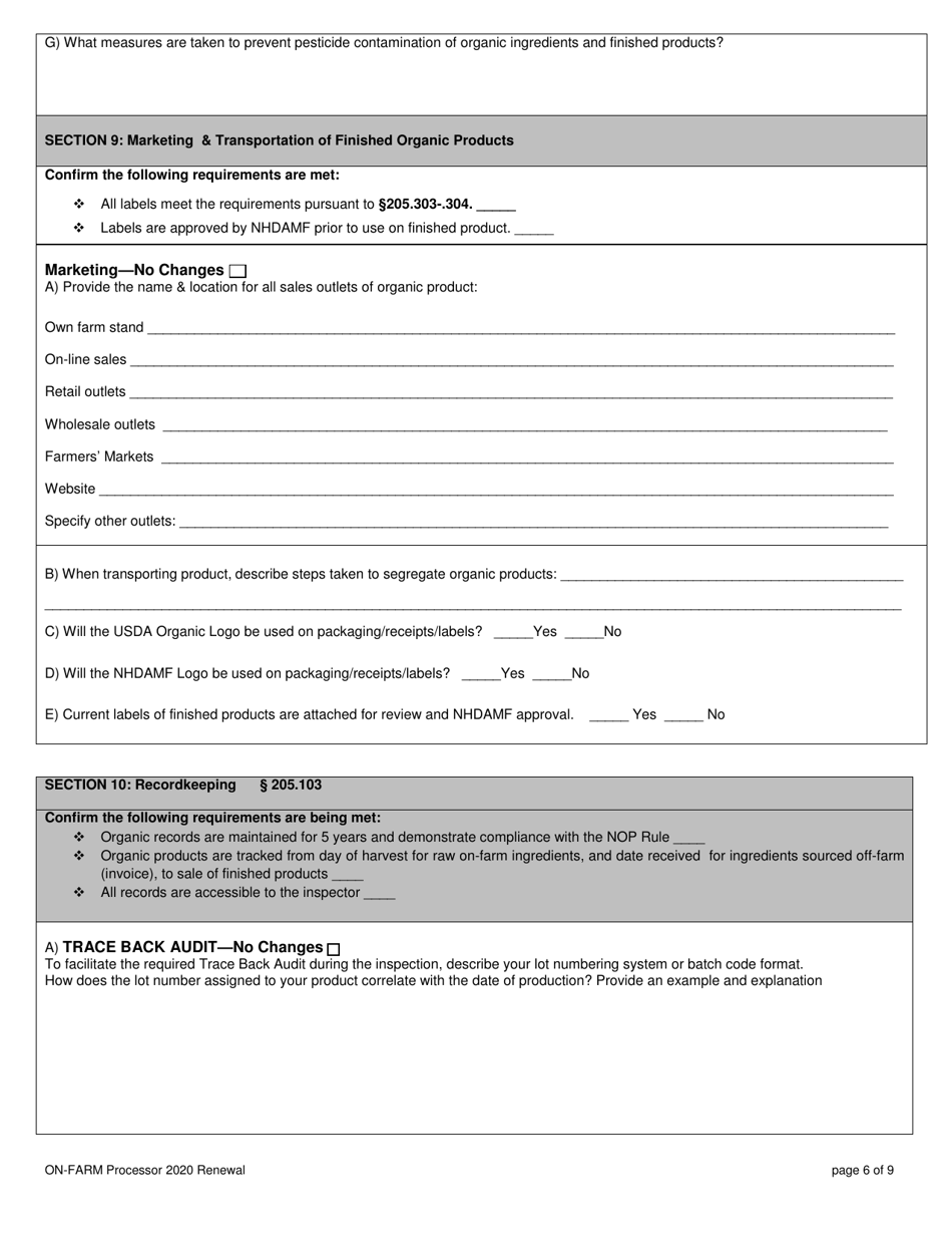 On-Farm Processor Organic System Plan - Renewal - New Hampshire, Page 6