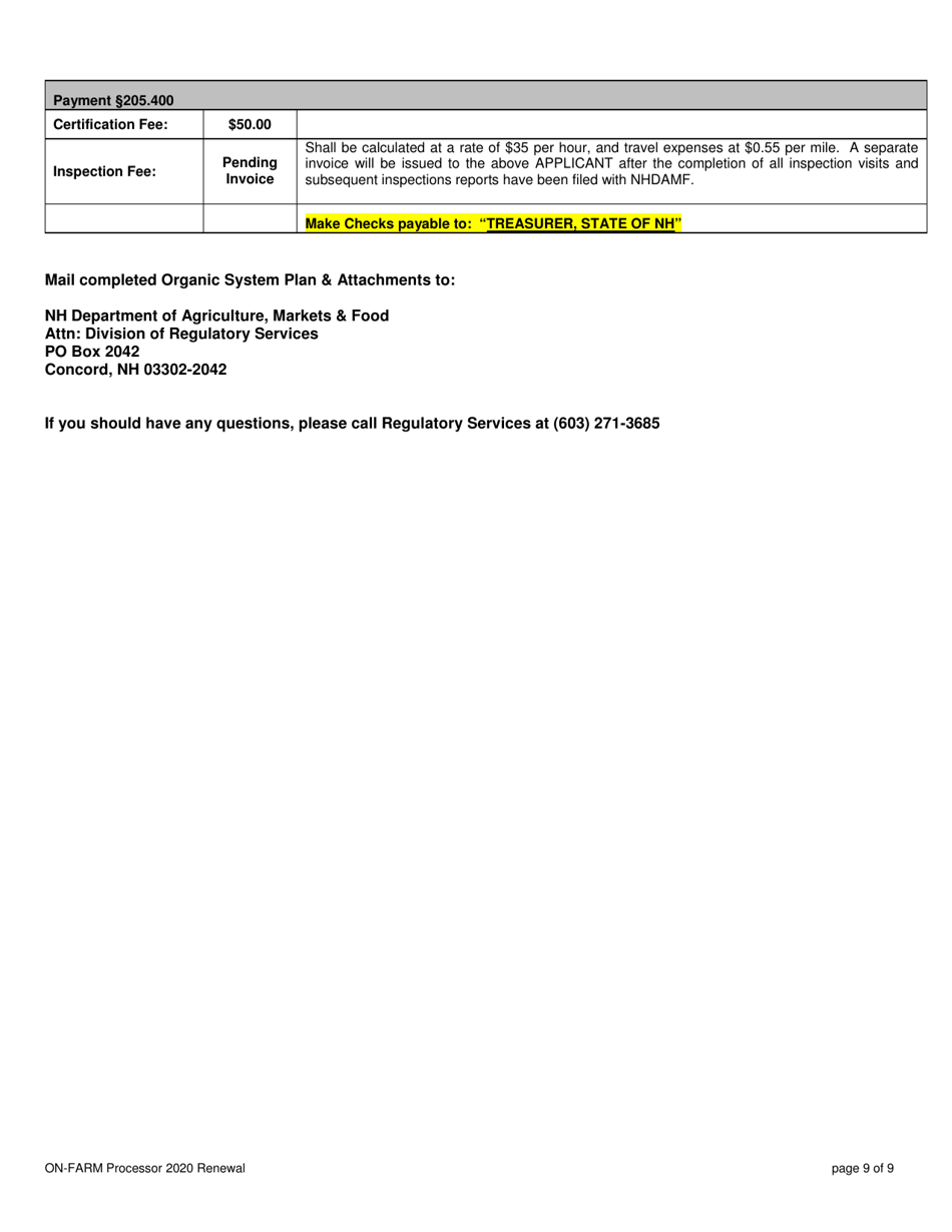 On-Farm Processor Organic System Plan - Renewal - New Hampshire, Page 9