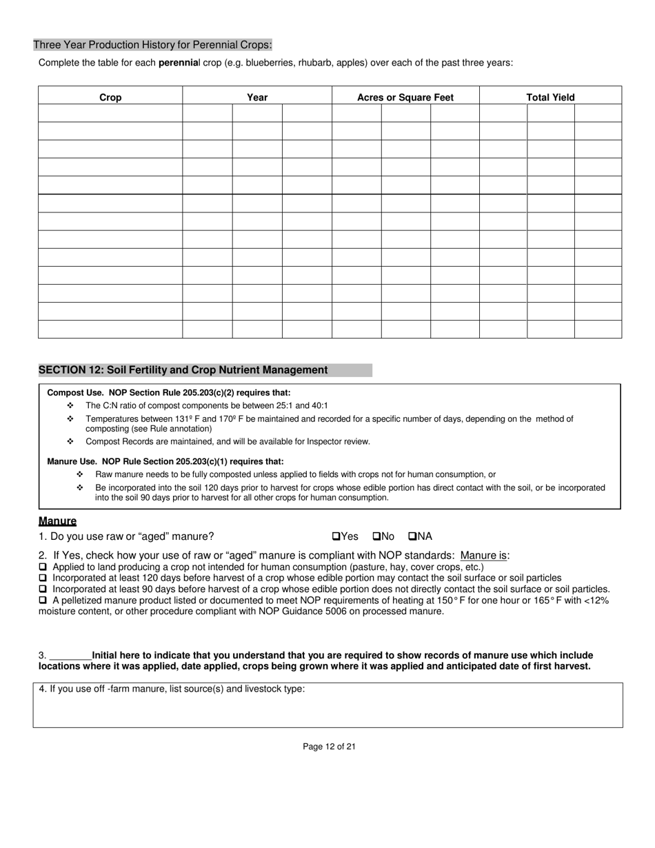 Crops Organic System Plan - Renewal - New Hampshire, Page 12