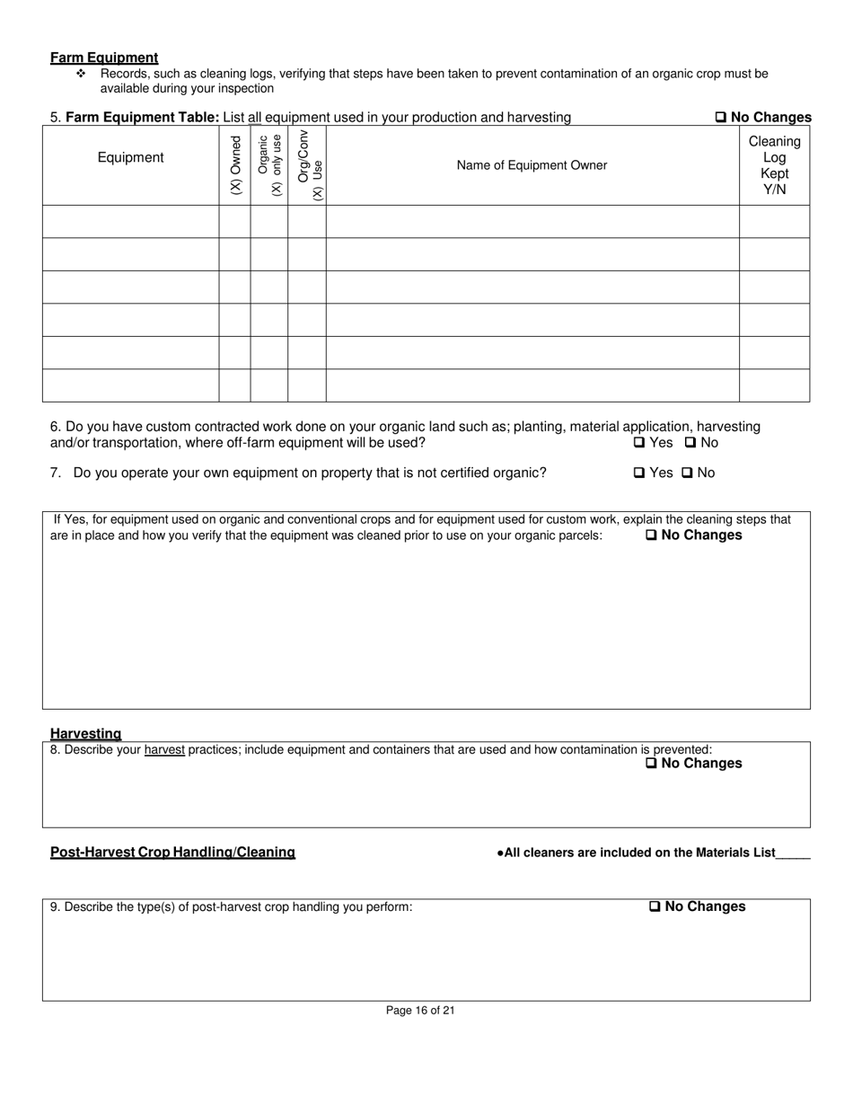 Crops Organic System Plan - Renewal - New Hampshire, Page 16