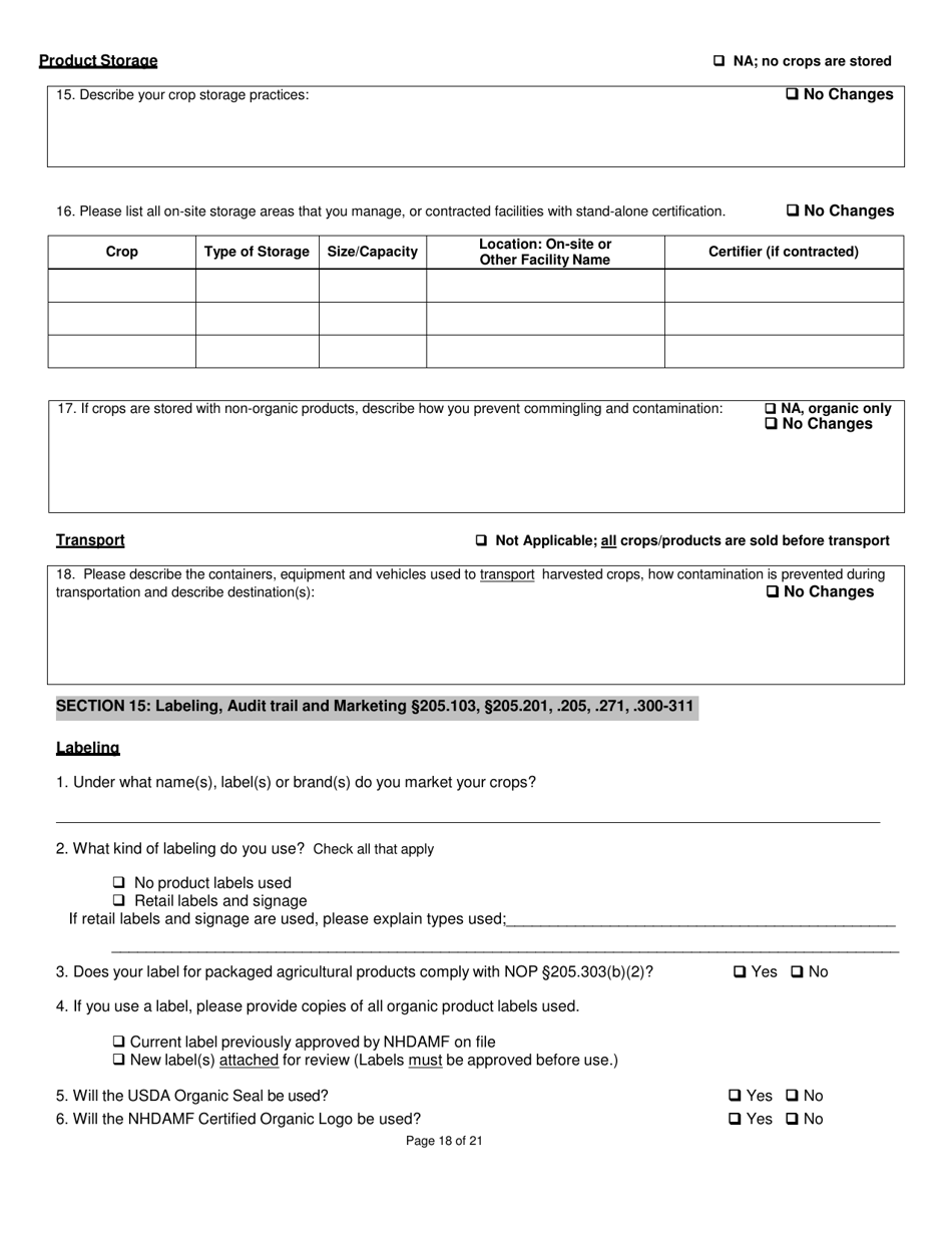 Crops Organic System Plan - Renewal - New Hampshire, Page 18