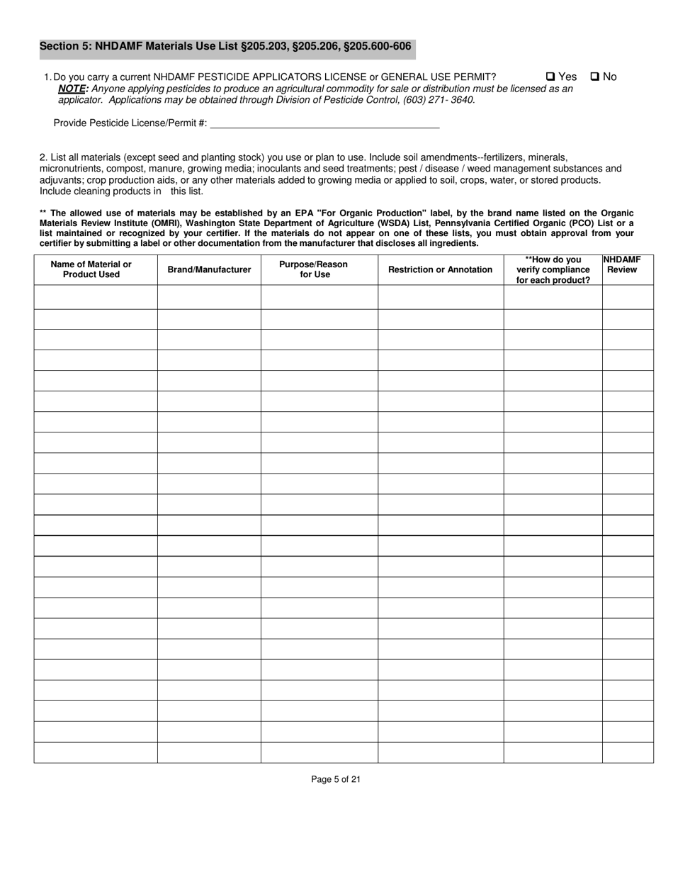 Crops Organic System Plan - Renewal - New Hampshire, Page 5