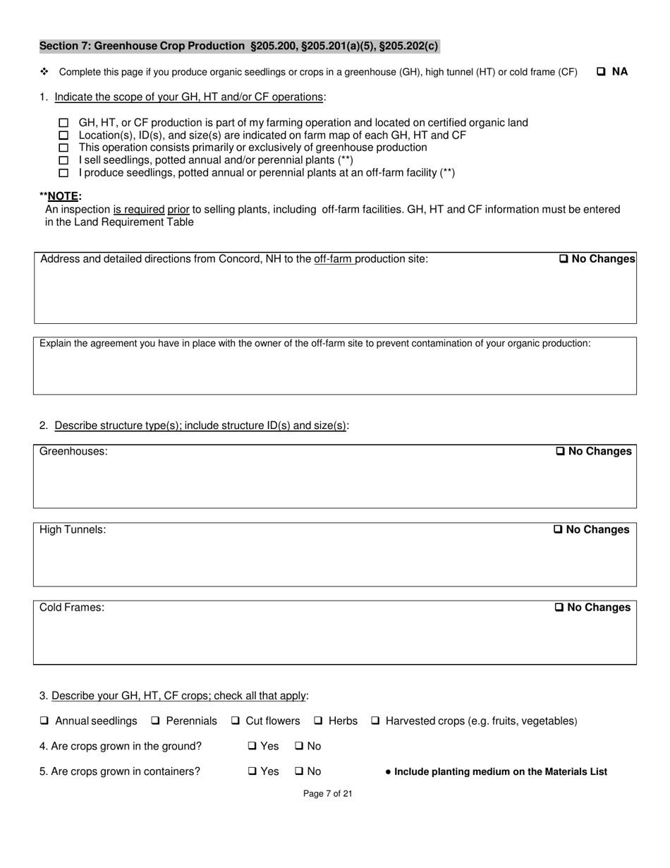 Crops Organic System Plan - Renewal - New Hampshire, Page 7