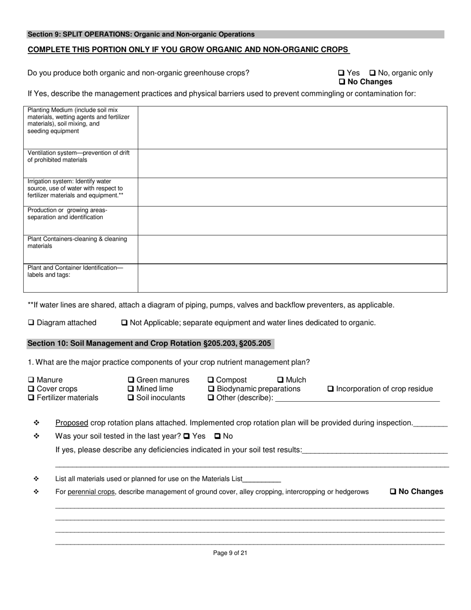 Crops Organic System Plan - Renewal - New Hampshire, Page 9