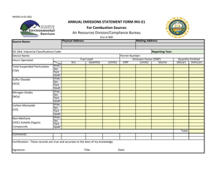 Form INV-E1 (NHDES-A-01-002) &quot;Annual Emissions Statement Form for Combustion Sources&quot; - New Hampshire