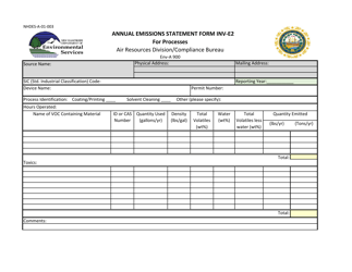 Form INV-E2 (NHDES-A-01-003) &quot;Annual Emissions Statement Form&quot; - New Hampshire