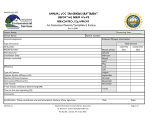 Form INV-V2 (NHDES-A-01-007) &quot;Annual VOC Emissions Statement&quot; - New Hampshire