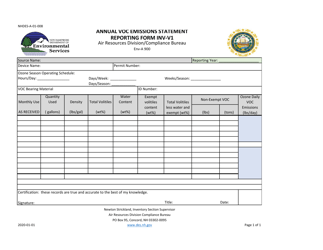 Form INV-V1 (NHDES-A-01-008) &quot;Annual VOC Emissions Statement Reporting Form&quot; - New Hampshire