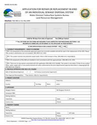 Document preview: Form NHDES-W-05-001 Application for Repair or Replacement in Kind of an Individual Sewage Disposal System - New Hampshire