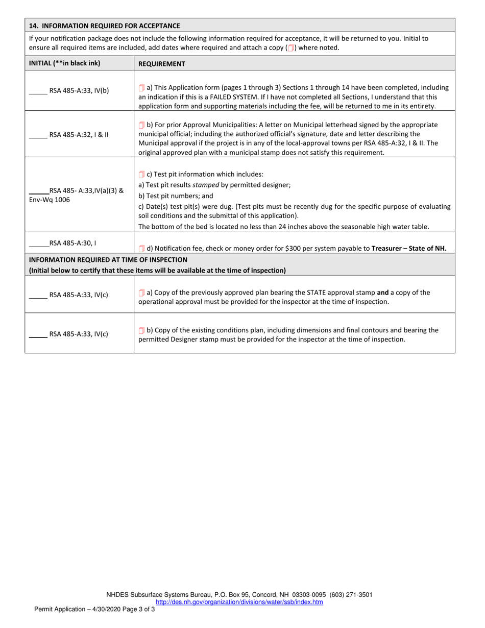 Form NHDES-W-05-001 Application for Repair or Replacement in Kind of an Individual Sewage Disposal System - New Hampshire, Page 3