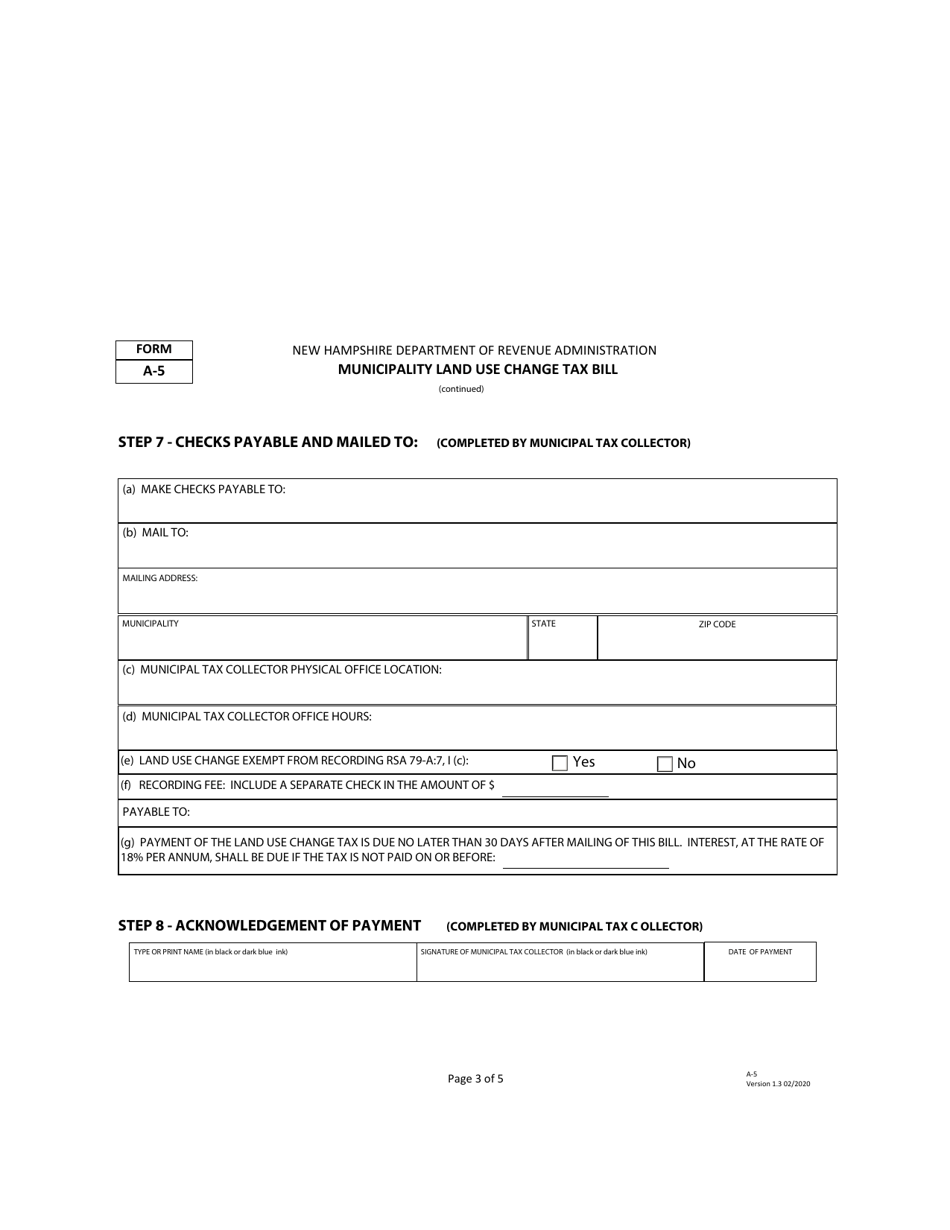 Form A-5 Municipality Land Use Change Tax Bill - New Hampshire, Page 3