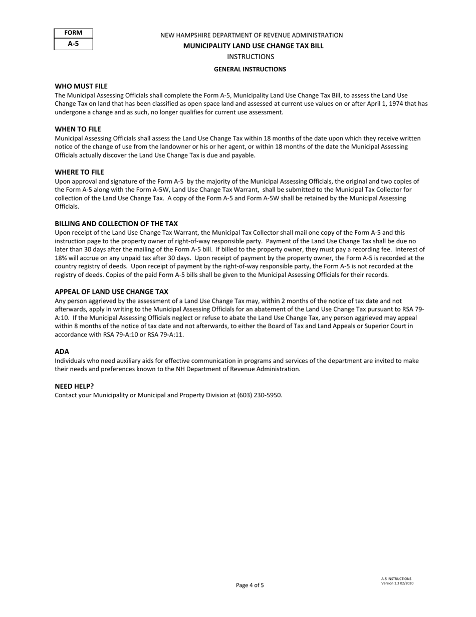 Form A-5 Municipality Land Use Change Tax Bill - New Hampshire, Page 4