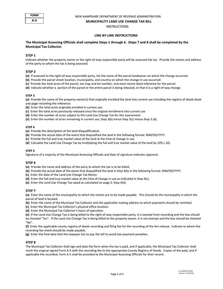 Form A-5 Municipality Land Use Change Tax Bill - New Hampshire, Page 5
