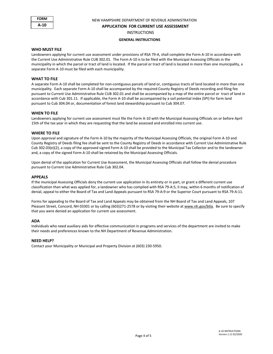 Form A-10 Application for Current Use Assessment - New Hampshire, Page 4