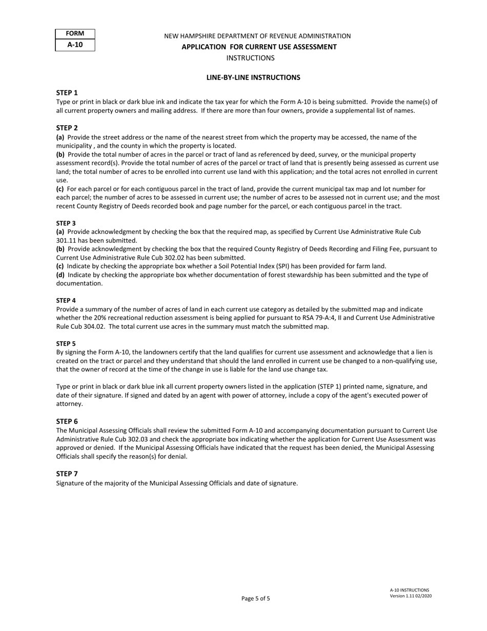 Form A-10 Application for Current Use Assessment - New Hampshire, Page 5