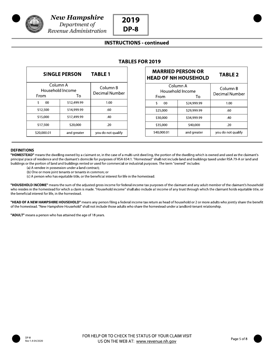 Form DP-8 Low and Moderate Income Homeowners Property Tax Relief - New Hampshire, Page 5