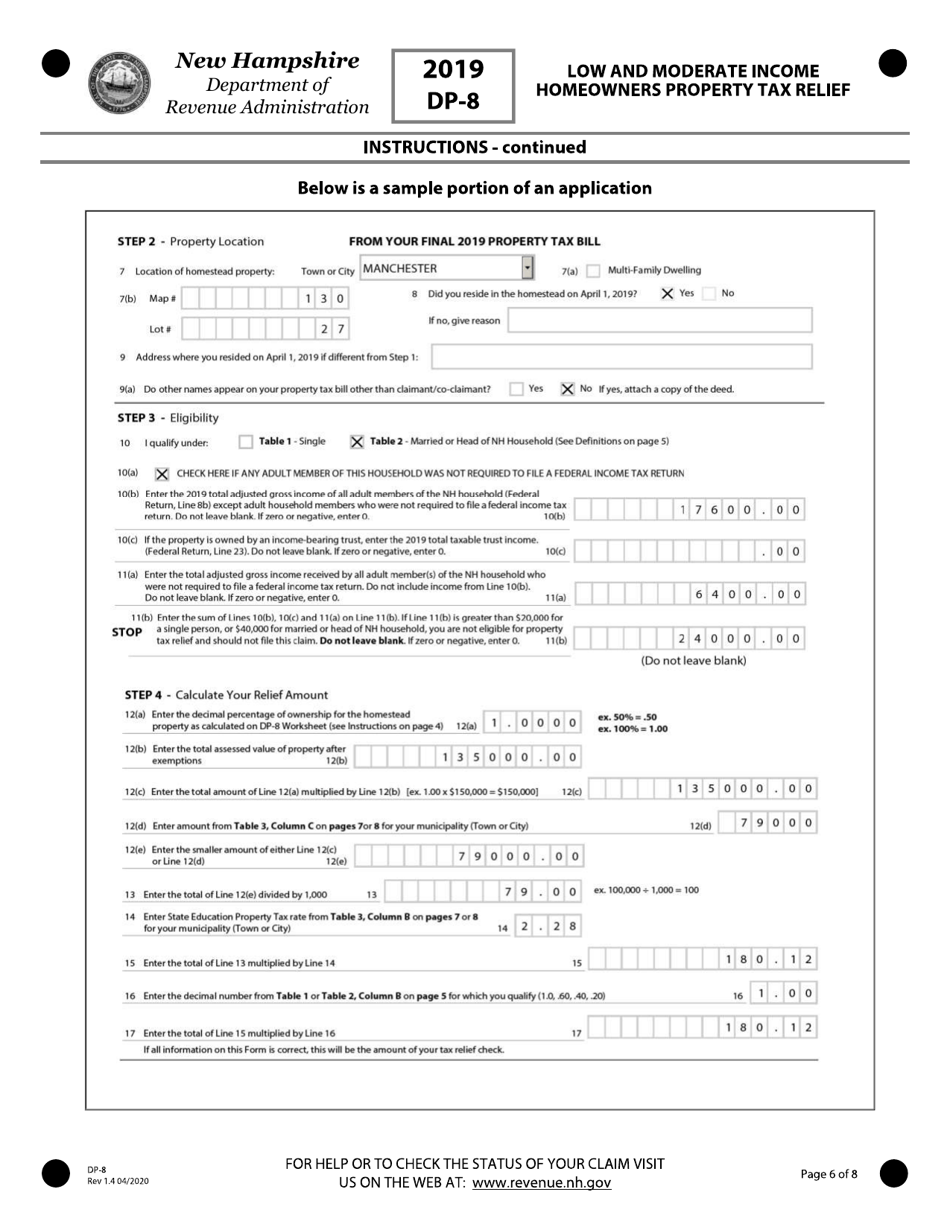 Form DP-8 Low and Moderate Income Homeowners Property Tax Relief - New Hampshire, Page 6
