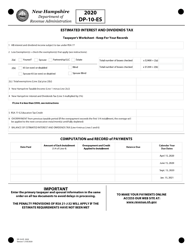 Document preview: Form DP-10-ES Estimated Interest and Dividends Tax - New Hampshire