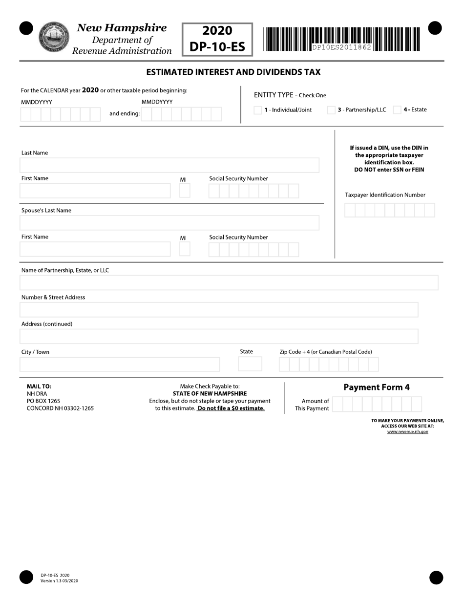 Form DP-10-ES Estimated Interest and Dividends Tax - New Hampshire, Page 5