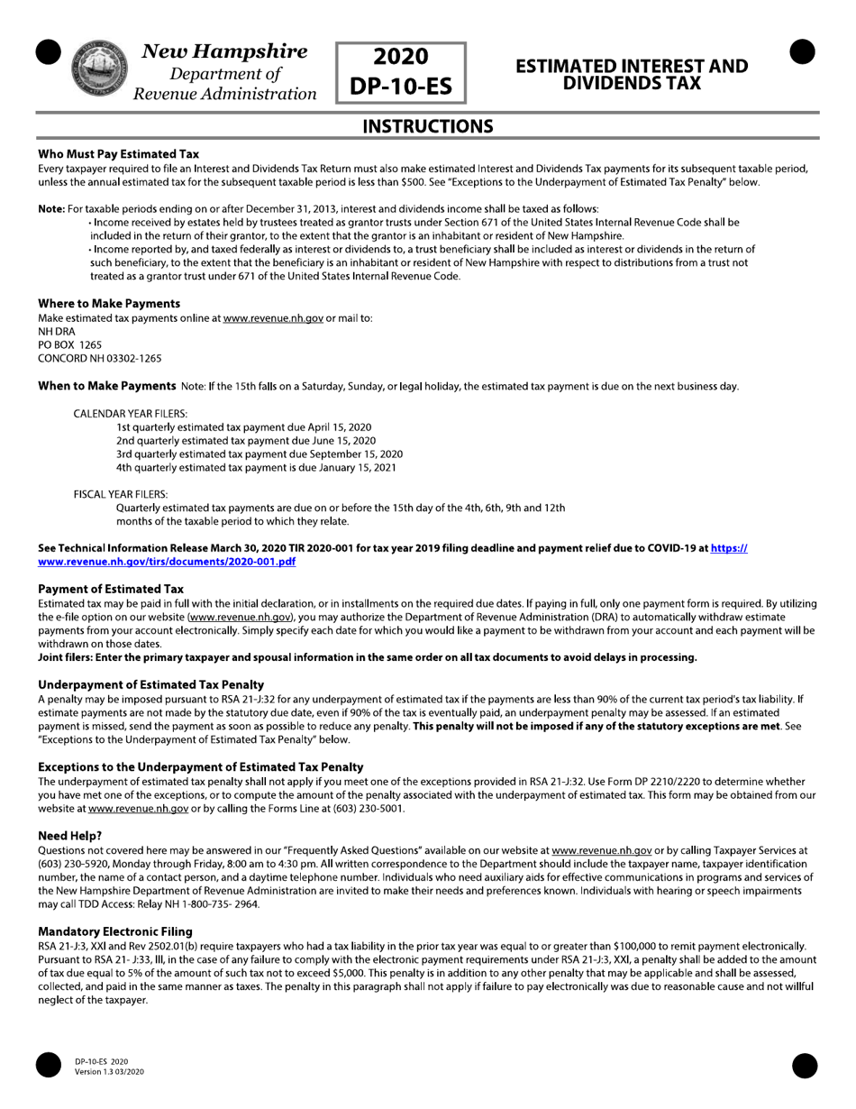 Form DP-10-ES Estimated Interest and Dividends Tax - New Hampshire, Page 6