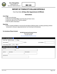 Form MS-123 Report of Town/City/Village Officials - New Hampshire