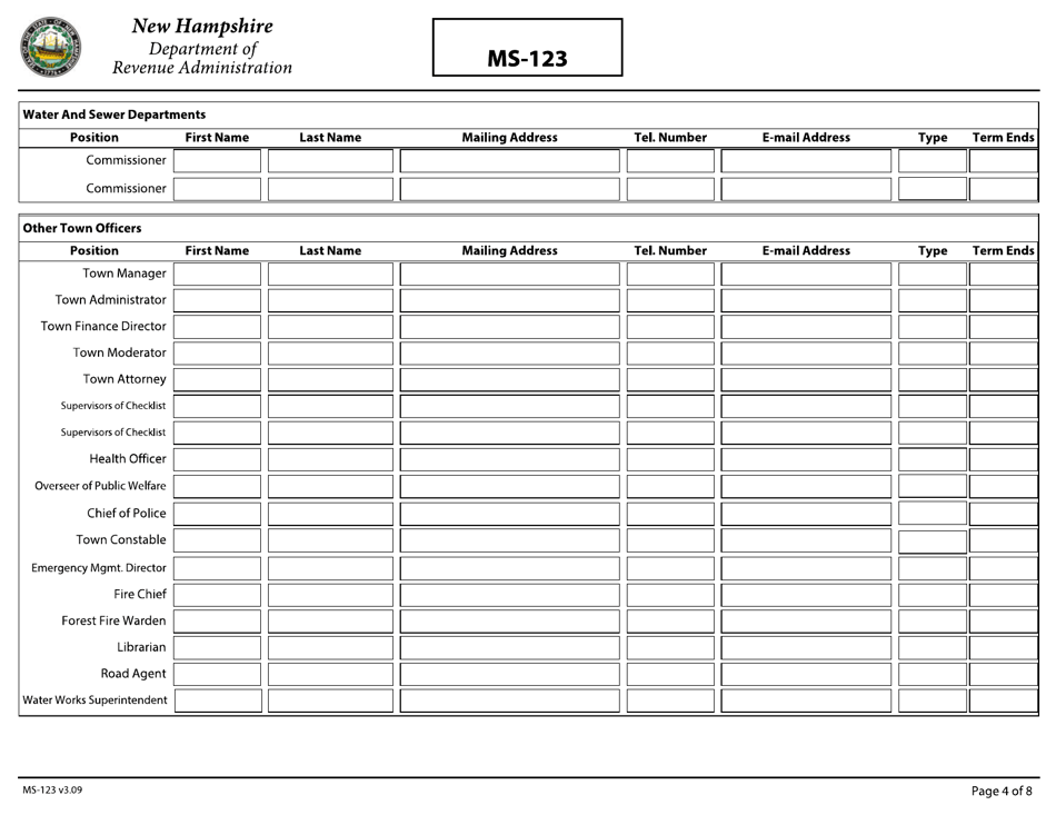 Form MS-123 Report of Town / City / Village Officials - New Hampshire, Page 4