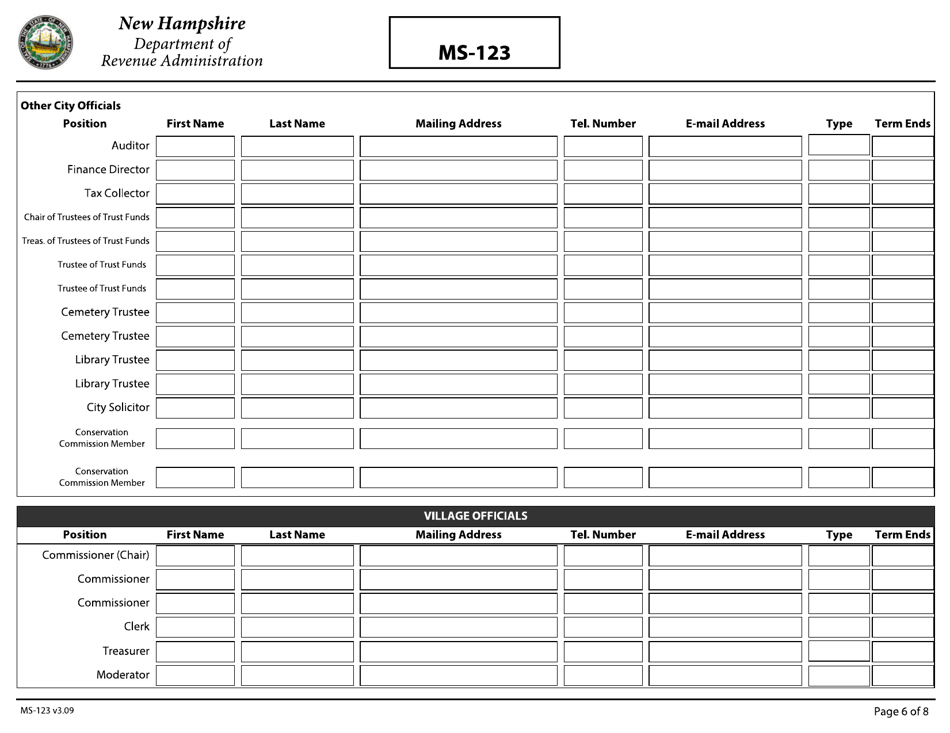 Form MS-123 Report of Town / City / Village Officials - New Hampshire, Page 6