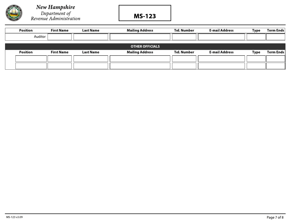Form MS-123 Report of Town / City / Village Officials - New Hampshire, Page 7